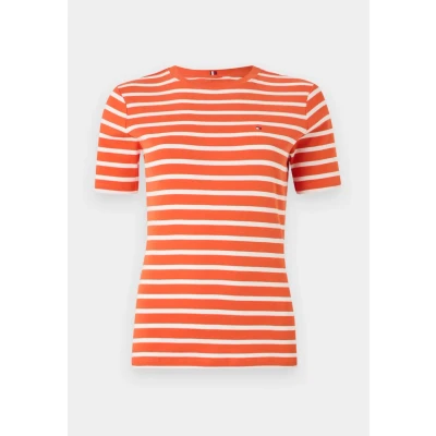 Immagine di Tommy Hilfiger Slim Cody C Nk SS Ww0Ww40587, Top in Maglia a Maniche Corte, Donna, Arancione (Classic Breton Orange/ECU), M