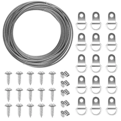 Immagine di TUPARKA Ganci Appendi Quadri,Compreso 2mm x 10 m Cavo Acciaio con Tubi a Crimpare 15 D Ring Appendiabiti, Cornice e Viti per Quadri