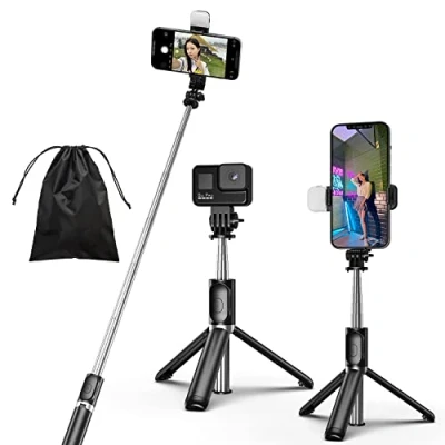 Immagine di Eono Bastone Selfie Stick, 4 in 1 Treppiede con Luce di Riempimento Estensibile Telecomando Wireless Rimovibile Compatibile 4.7 6.7 Pollici Smartphone Gopro Camera