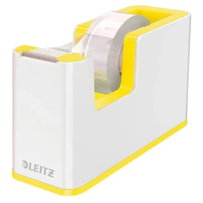 Immagine di LEITZ WOW Dispenser per Nastro adesivo Dual Color, Base Appesantita, da 10 mt incluso, Bianco/Giallo, 53641016