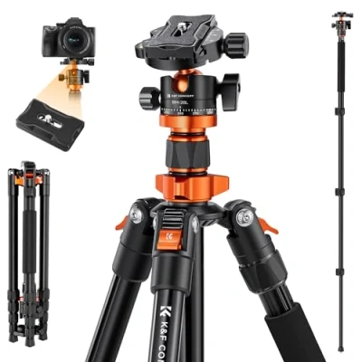Immagine di K&amp;F Concept Treppiede Fotocamera Reflex, 175CM da Viaggio Alluminio, con Monopiede, Professionale 360 Testa a Sfera Piastra Sgancio Rapido K255A4(TM2515M1)