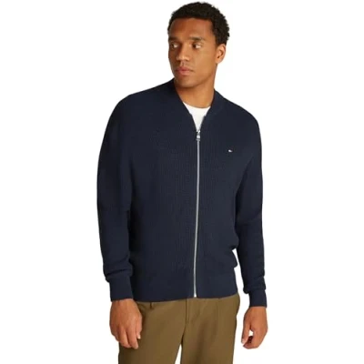 Immagine di Tommy Hilfiger Uomo Cardigan Giacca in Maglia con Zip Structure Baseball Through Senza Cappuccio, Blu (Desert Sky), M