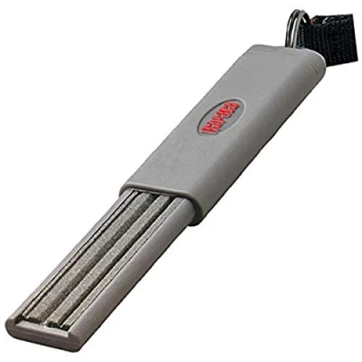 Immagine di Rapala Affilatrice per Ami da Pesca Hook Sharpener Lima in Ossido di Alluminio Ultra Resistente e Molto Compatta con Chiusura scorrevole Cinturino Collo Incluso Grigio