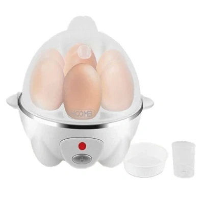 Immagine di Cuociuova 350W da 7 Posti, Mini Bollitore Rapida per Uova con Misurino + Contenitore frittata, Funzione di Spegnimento Automatico (Bianco Argento)