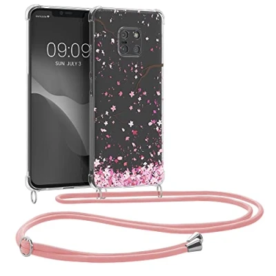 Immagine di kwmobile Custodia Compatibile con Huawei Mate 20 Pro Cover Back Case in Silicone TPU Protezione Smartphone Cordino rosa/marrone scuro/trasparente