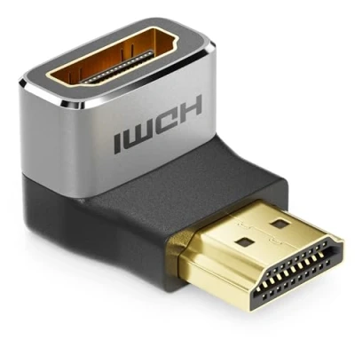 Immagine di deleyCON Adattatore HDMI Connettore di Accoppiamento 90 Angolo 8K@60Hz / 4K@120Hz UHD 7680x4320 Alluminio 2.1 ARC HDR10+ Dolby Vision VRR ALLM 48Gbps Angolato Grigio Nero
