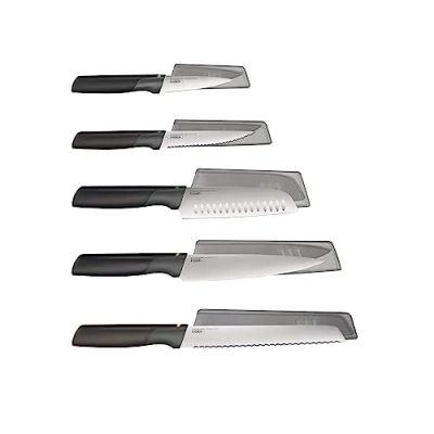Immagine di Joseph Duo Set di Coltelli da Cucina Professionali, Lama 9 20 cm in Acciaio Inox Giapponese, con Coltello Santoku, Coltetto Chef, Guaina Protettiva, Manico Nero, 5 Pezzi