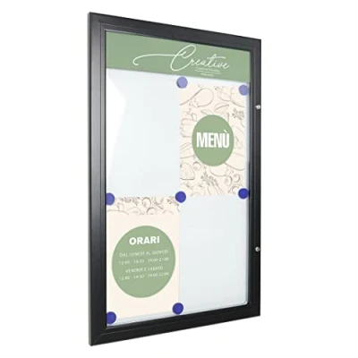 Immagine di Danieli Bacheca da Esterno Porta Menu e Avvisi A4 con Serratura Coppia di Chiavi Facile Fissaggio a Muro Fondo in Acciaio Magnetico Scrivibile (4xA4)