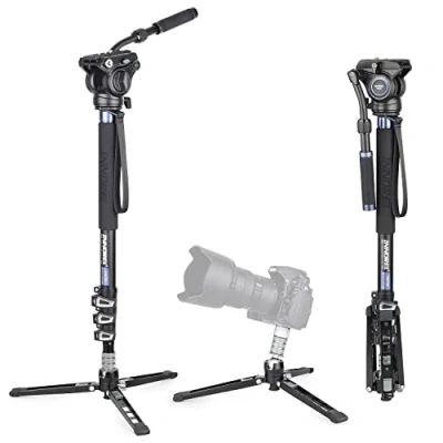 Immagine di Monopiede, INNOREL VM70K Monopiede Professionale in Alluminio Leggero Fotocamera con Testa Fluida e Base per Treppiede a 3 Gambe Videocamere DSLR Max Carico 6kg