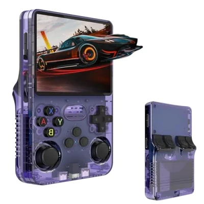 Immagine di R36S console per videogiochi portatile retrò, schermo IPS da 3,5 pollici, scheda TF 64 g, oltre 10.000 giochi, di gioco portatile, con sistema Linux open source (blu)
