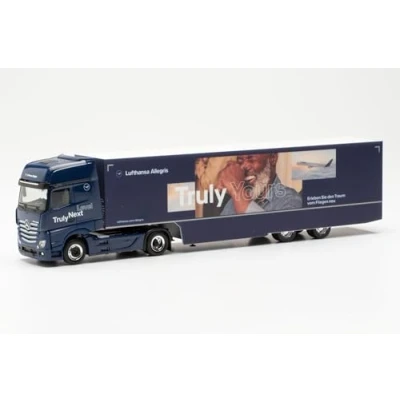 Immagine di Herpa modello di camion Mercedes Benz Actros Gigaspace verkl. Koffer Sattelzug &quot;Lufthansa&quot;, in scala 1:87, pezzo da collezione, tedesco, statuetta plastica
