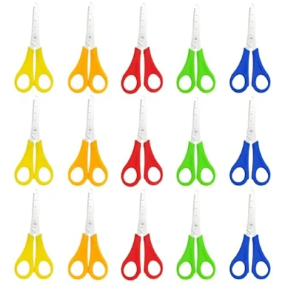 Immagine di TenaLucy 15 Pezzi Forbici per Bambini,Forbici Punta Arrotondata Scuola Elementare di Sicurezza Set Bambini in Acciaio Inox con Scala,per Artigianato Fai Da Te(5 Colori)