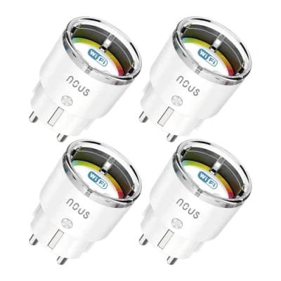 Immagine di Nous A1 WiFi 16A Intelligente Presa con misuratore consumo elettrico, protezione sovratensione, temporizzatore, controllo remoto senza hub, Alexa, Google Home, Tuya Smart life 4 pezzi multipresa