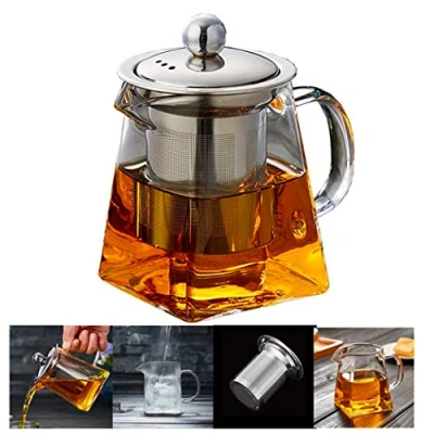 Immagine di PluieSoleil 350ML Teiera in Vetro Trasparente?Teiera Borosilicato Alto Con Filtro E 6 Tazze Da Tè Molto Adatta