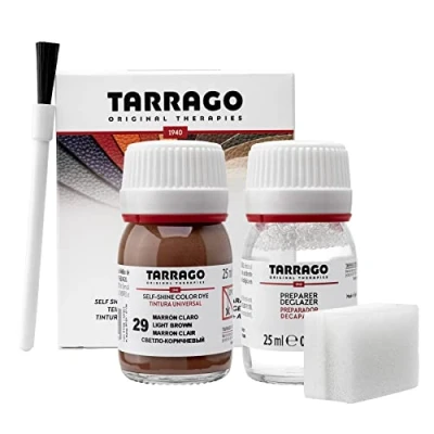 Immagine di Tarrago Kit 25 ml di colorante auto lucido Tintura autolucidante per scarpe, accessori e primer Copre sfregamenti calzature Marrone Chiaro (29)