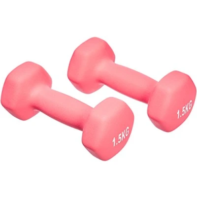 Immagine di Amazon Basics Coppia di manubri in neoprene, 3 kg (2 x 1,5 kg), Rosa