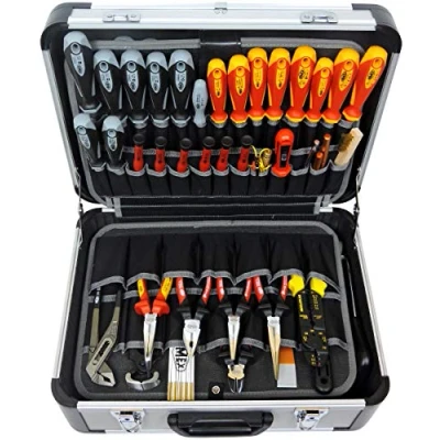 Immagine di Famex Cassetta degli attrezzi in alluminio da 700 l, con 2 pallet 56 tasche, divisorio nel fondo del bagagliaio, vuota, senza attrezzi, 460 x 355 180 mm