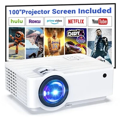 Immagine di proiettore con Bluetooth 5.1, 9500 Lumens Mini nativo 1080P schermo da 100&quot; compatibile HDMI, USB, AV, Smartphone, Pad, TV Box, Laptop