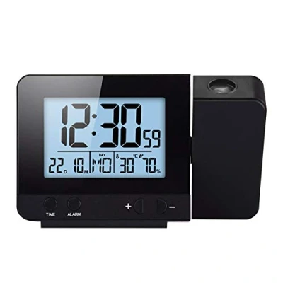 Immagine di ALLOMN Sveglia a Proiezione, Digitale Doppio Allarme con Porta di Ricarica USB, 12/24 ore /Temperatura/Giorno/Tempo/Data Display/Snooze Funzione (Nero)
