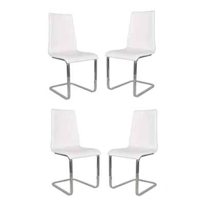 Immagine di Tommychairs Set 4 sedie Berlin cucina e sala da pranzo, scocca in multistrato imbottita rivestita pelle artificiale bianca basamento a slitta tubo rettangolare cromato ad alta resistenza