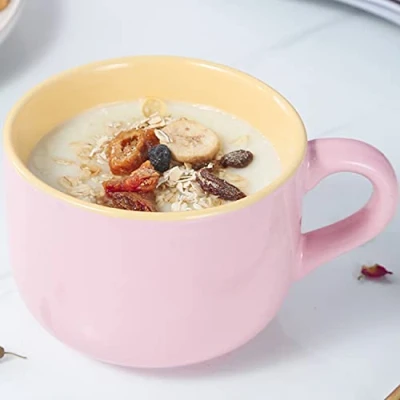 Immagine di Arawat tazza grande da caffè divertente tè in ceramica con cucchiaio sottobicchiere 600 ml per cereali di compleanno regalo cappuccino