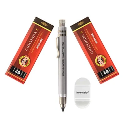 Immagine di intervisio Koh I Noor 5359 Portamine Meccanico 5.6 mm Moderno in Metallo con Mina Grafite Set 4865 4B e Gomma intercambiabile per Scuola, Ufficio, Scrittori Artisti