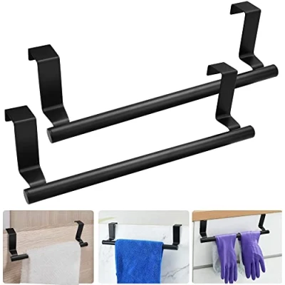 Immagine di THATSRAD 2 Pz Porta Asciugamani da Appendere alle Ante Appendi Strofinacci Senza Forare Nero Barre, in Acciaio Inox, per Cucina, Bagno, 23cm
