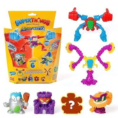 Immagine di SuperThings Serie Mutant Battle Confezione da 6 Include 4 (1 Capitano Argento) e 2 Exoskeletons. pezzi