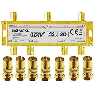 Immagine di TronicXL Distributore antenna coassiale a 6 vie 4K HD 3D splitter morbido ad esempio compatibile con DVBT DVBT2 DVBC SAT Unicable TV via cavo PYUR Telecolumbus Primacom Vodafone Unitymedia FM