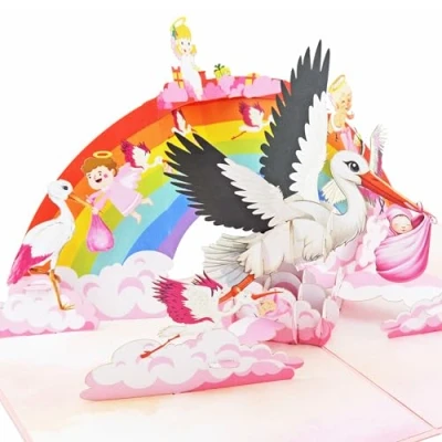 Immagine di Favour Pop Up® Biglietto d&#039;auguri 3D per la nascita di una ragazza. Un&#039;opera d&#039;arte delicata negli spazi più piccoli. XP965