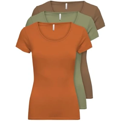 Immagine di ONLY 15209153 Confezione da 3 magliette donna a maniche corte basic, essenziali, estive, nero o bianco, XS