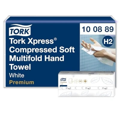 Immagine di Tork Xpress Asciugamani intercalati Soft compressi bianchi H2, Premium, 2 veli, piegati a Z, elevata assorbenza, 12 confezioni da 225 asciugamani, 100889