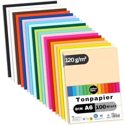 Immagine di perfect ideaz 100 fogli di carta colorata DIN A6, 20 colori, 120 g/m², made in Germany, certificato Blauer Engel