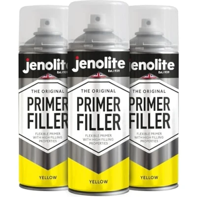 Immagine di Jenolite 3 Vernici aerosol per primer flessibili con elevate proprietà di riempimento, colore giallo, 400 ml (riempiono piccole ammaccature e graffi una finitura liscia)
