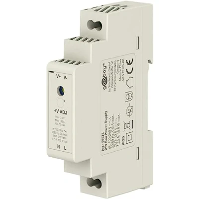Immagine di Goobay 59573 Alimentatore di rete A binario 12 V, trasformatore ideale per il funzionamento sistemi sorveglianza e accesso/trasformatore campanello citofono/campanello DIN Rail 1,25