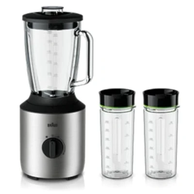 Immagine di Braun Household PowerBlend 3 JB 3272 Frullatore da 1,5 l, utensile cucina per sminuzzare, frullare e mescolare, con 2 bottiglie Smoothie2Go, 800 Watt, in acciaio inox