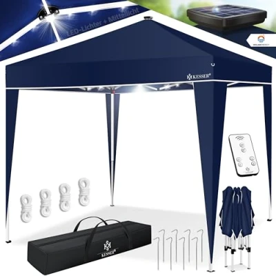 Immagine di KESSER® Gazebo Pieghevole 3x3m con Illuminazione LED Pop Up Regolabile in Altezza Stabile Impermeabile Resistente all’Inverno Protezione UV 50+ incl. Telecomando &amp; Borsa Blu
