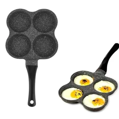 Immagine di Padella per Frittata a 4 Fori, Padelle Universali Antiaderente Pancake in Alluminio Burger Crepes