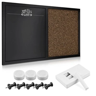 Immagine di Navaris Lavagnetta Combinata Gesso e Sughero Combo Lavagna Nera Magnetica Bacheca in 60x40 cm con Gessi Magneti Spilli Memo Board