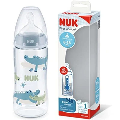 Immagine di NUK First Choice+ Flow Control 6 18 mesi Controllo della temperatura Tettarella in silicone Valvola anticoliche Senza BPA 360 ml Blu 1 unità