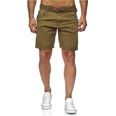 Immagine di Indicode Conor Bermuda da uomo con cintura, 100% cotone, vestibilità regolare esercito M
