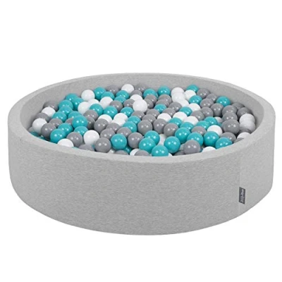 Immagine di KiddyMoon Piscina di Palline 120X30cm/300 Colorate Grande Tondo per Bambini, Fabbricato in EU, Grigioch:Grigio/Bianco/Turchese