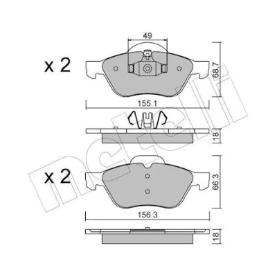 Immagine di metelligroup 22 0335 1 Pastiglie Freno Anteriori E Posteriori, Made in Italy, Pezzo di Ricambio per Auto/Automobile, Kit da 4 Pezzi, Certificate ECE R90, Prive Rame