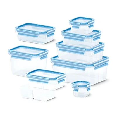 Immagine di Emsa N10614 Clip &amp; Close Set di 9 contenitori salvafreschezza, impilabili, adatti al microonde, da 40 a +100 gradi, in plastica, 100% ermetici, speciale guarnizione per freschezza, lavabile