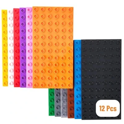 Immagine di Strictly Briks Set da 12 basi per costruzioni compatibili con tutte le principali marche solo mattoncini pioli grandi 19 x 9,5 cm nero, bianco, trasparente, grigio, blu, verde ed altro