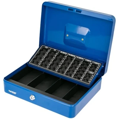 Immagine di HMF 4215 05 Cassetta portavalori con serratura e tavolo per il conteggio delle monete porta soldi 30,5 x 24 8,5 cm Blu