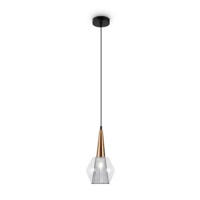 Immagine di Moderna Lampada Pendente a Sospensione, in Metallo e Doppio Vetro, colore Oro, Paralume Grigio, per 1 x E14 (non incl.)
