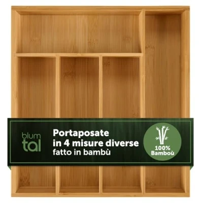 Immagine di Blumtal portaposate da cassetto di 100% bambù porta posate cucina 5 scomparti organizzatore cassetti organizer grande