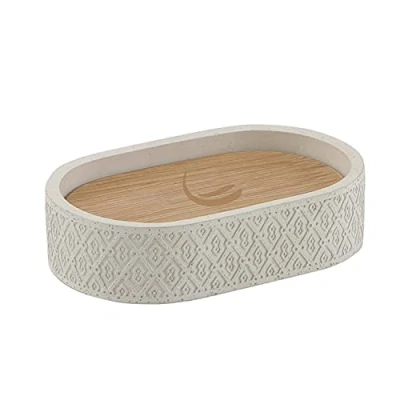 Immagine di Gedy 3X12,8X8,4 CM Grigie G Afrodite saponetta, Misure e Peso 0,232 kg, Porta Sapone Solido Realizzato in Cemento bambù, Finiture Argento, Design R&amp;S, 2 Anni di Garanzia