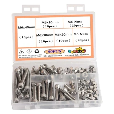 Immagine di huruirui M6 Bulloni e Dadi Viti Acciaio inossidabile 304 300PCS Inox Hex Socket Kit Macchina Con Scatola di Durevole Perfetto per uso Interno ed Esterno